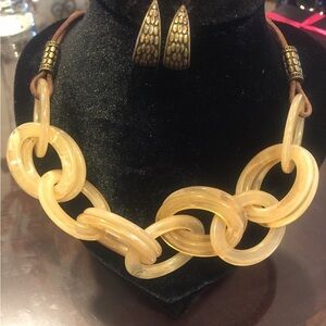 Avon Cream and Gold Chain Necklace with Earrings